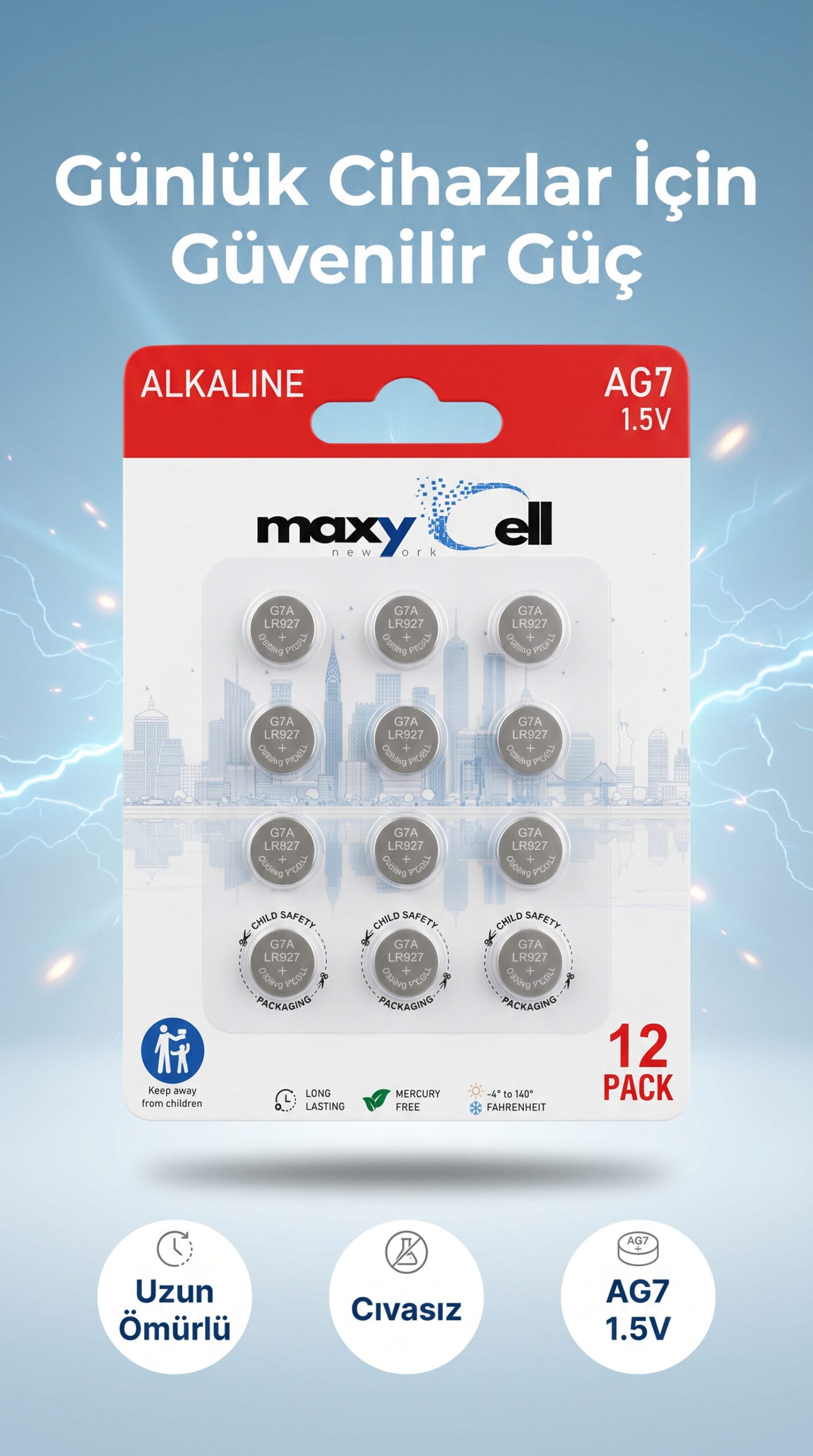 MaxyCell 12 adet AG7, LR57, LR927, 395 1,5V Pil Düğme , SR927, SR927W Saat oyuncakları
