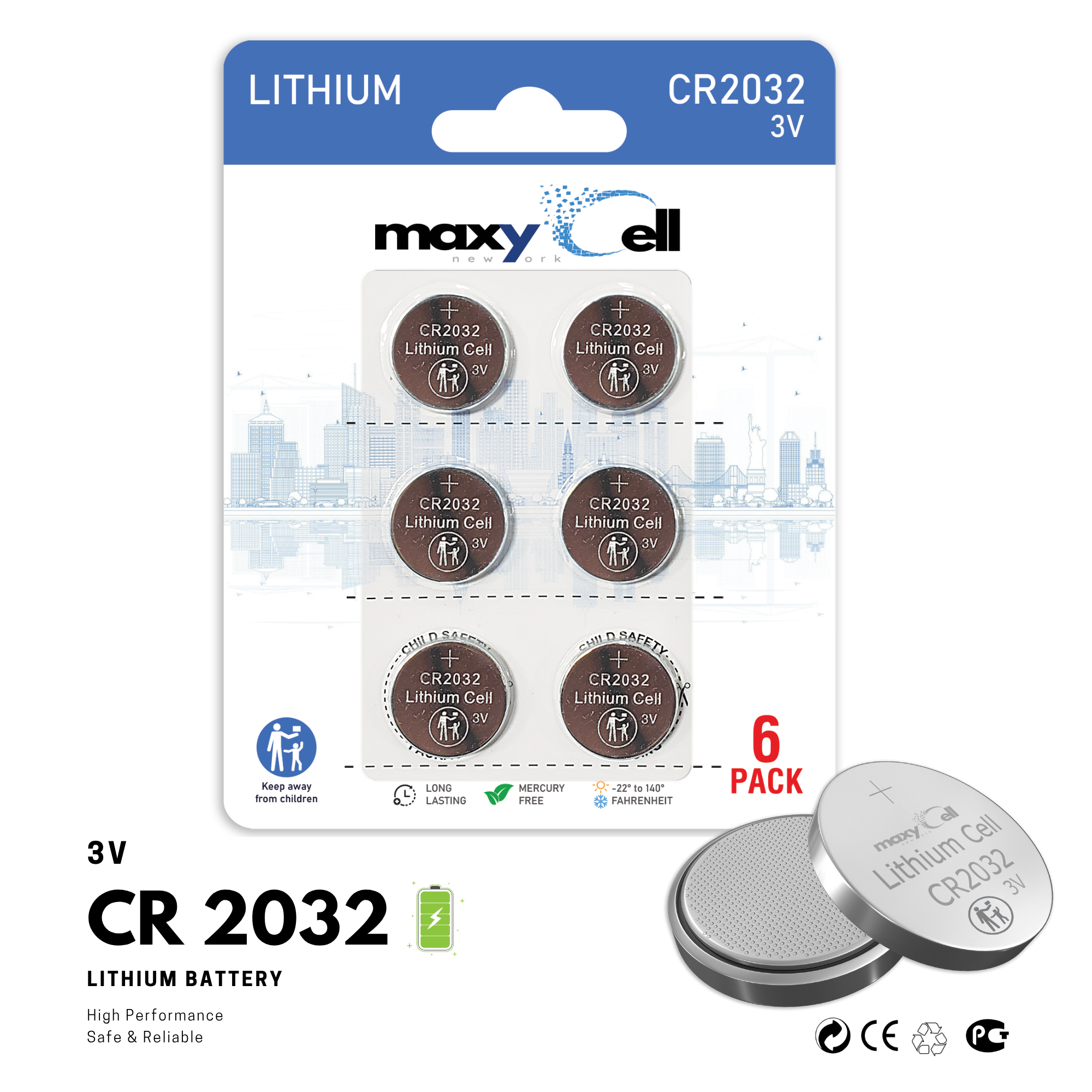 MaxyCell 6 adet CR2032,DL2032 3V